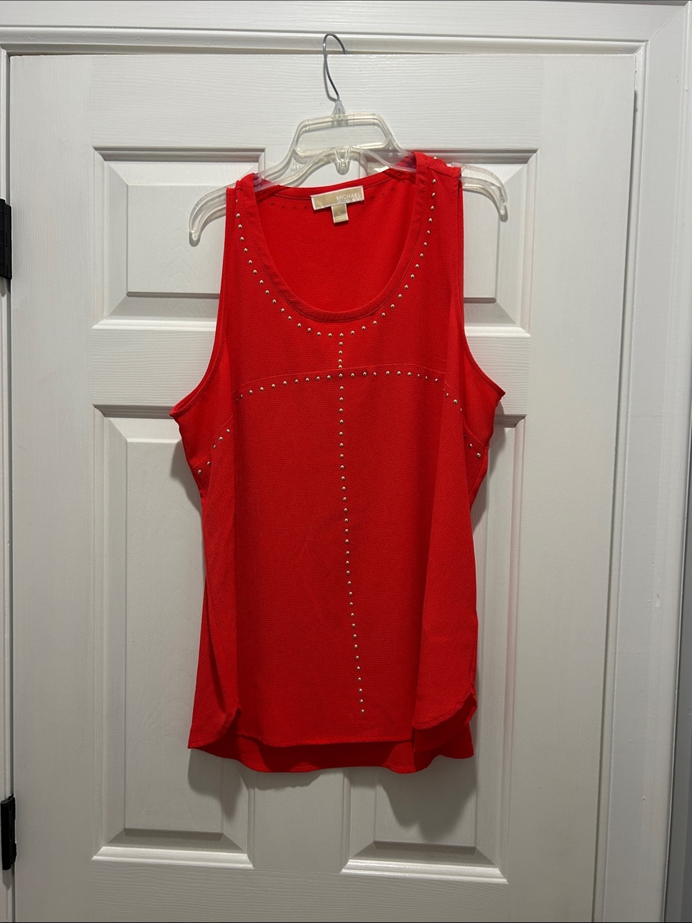 Michael Kors Bright Orangey Red Stud-Accent Scoop Neck Tank